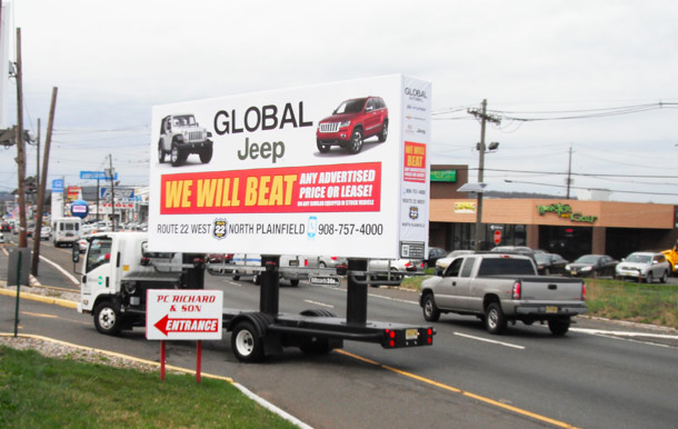 Billboards2Go.com mobile billboard image - Client Global Jeep