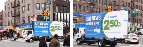 Billboards2Go.com mobile billboard image - Client DIME Bank Brooklyn